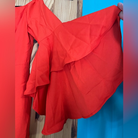Orange off the shoulder sleeve detail dress - Picture 6 of 6